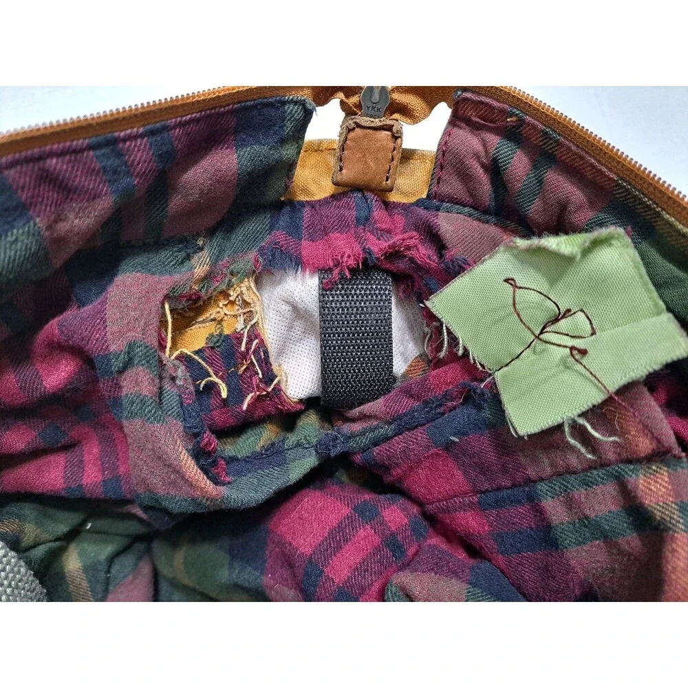 LL Bean Canvas Messenger Bag Distressed Plaid Lined Vintage Army School Travel